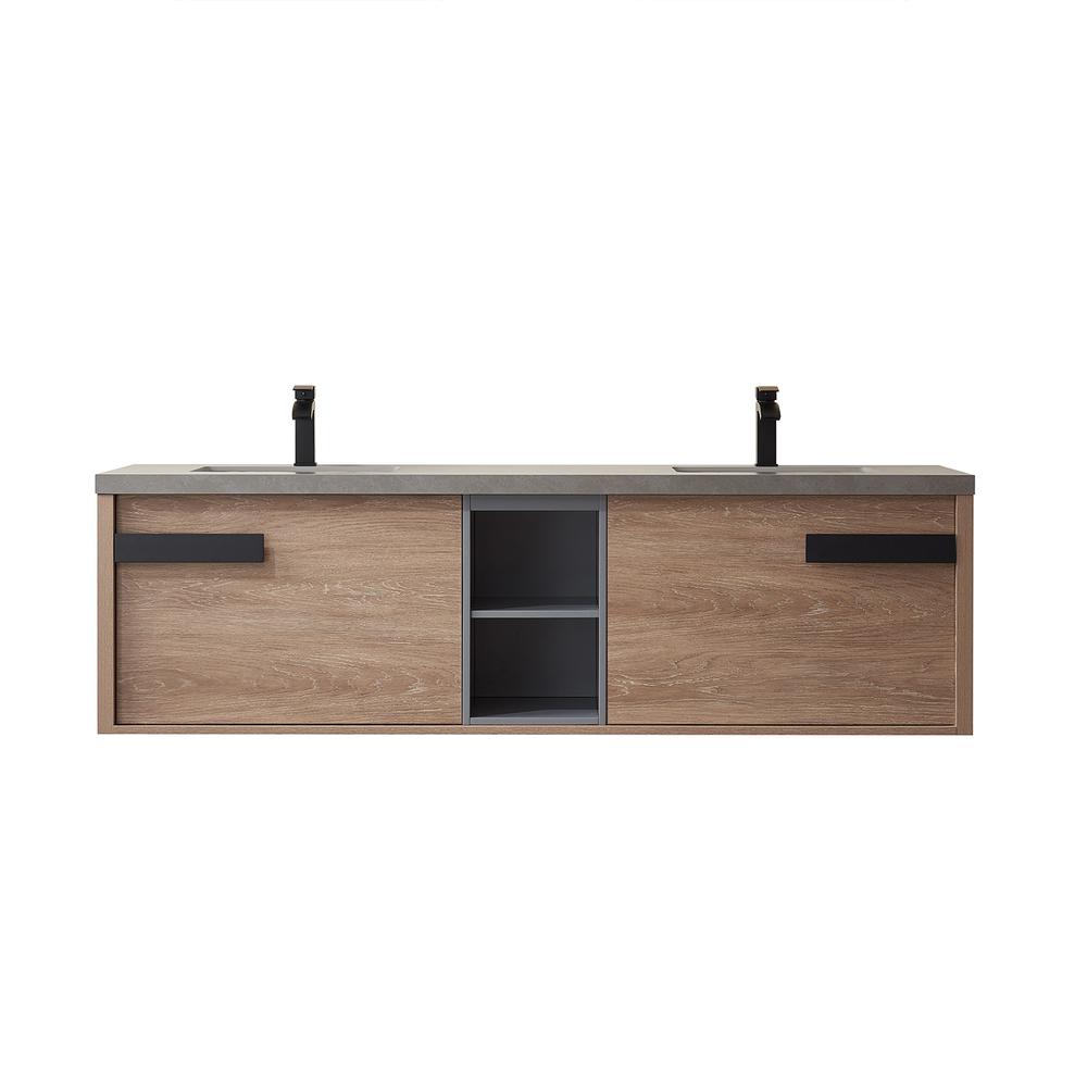 Carcastillo 72" Double Sink Bath Vanity with Grey Sintered Stone Top. Picture 1