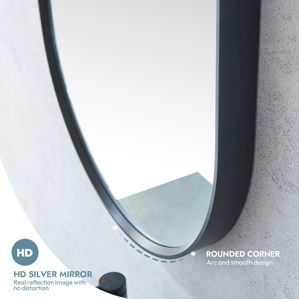 Oval Aluminum Framed Wall Mount Bathroom Vanity Mirror in Brushed Black. Picture 6