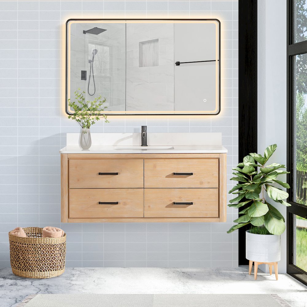 Cristo 48" Floating Single Bath Vanity in Fir Wood Brown. Picture 3