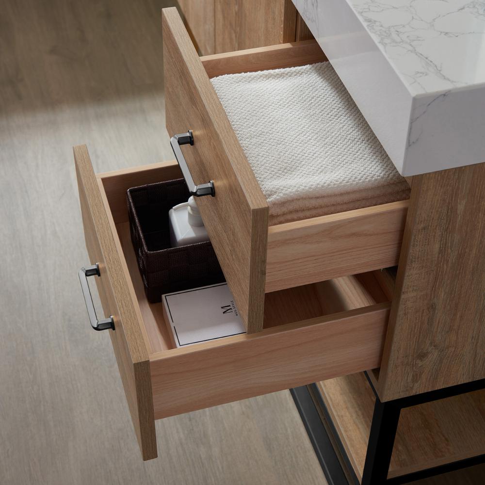 42B" Single Vanity with White Grain Stone Countertop With Mirror. Picture 9