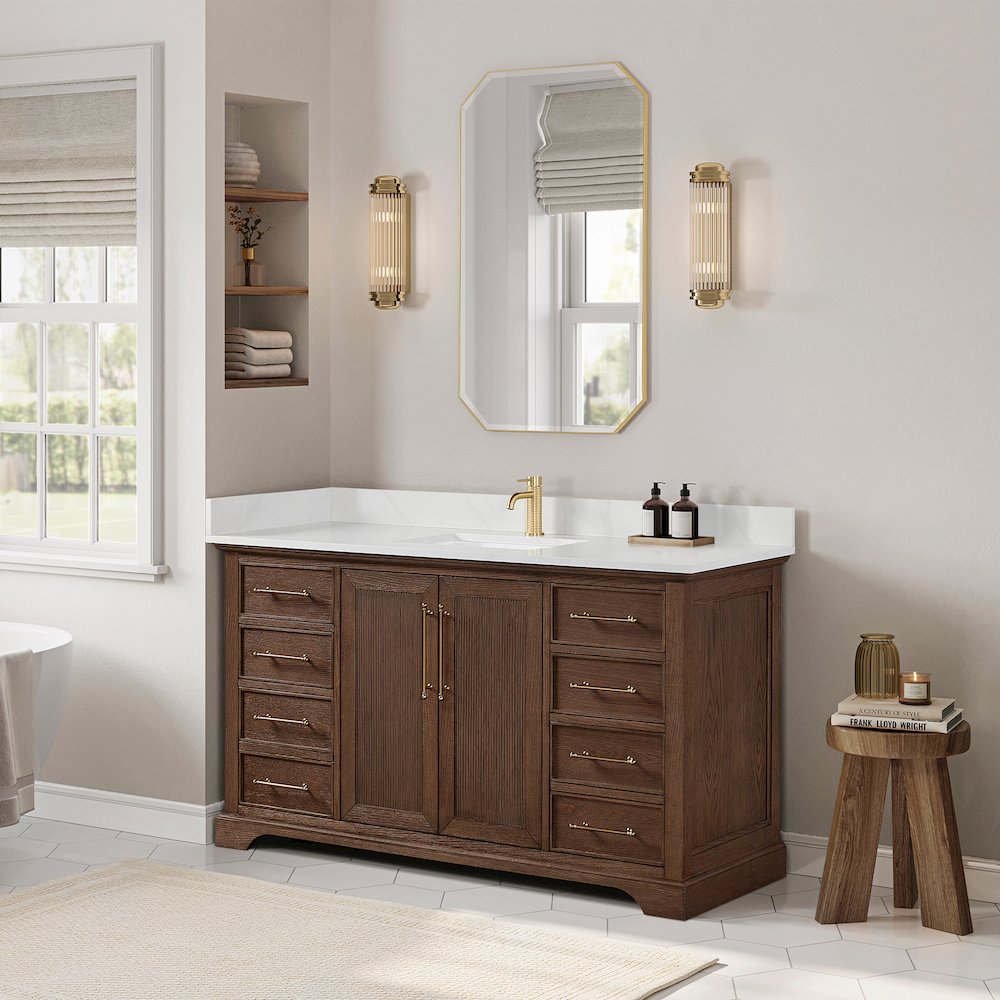 Tokyo 60" Freestanding Single Bath Vanity in Aged Dark Brown Oak. Picture 4