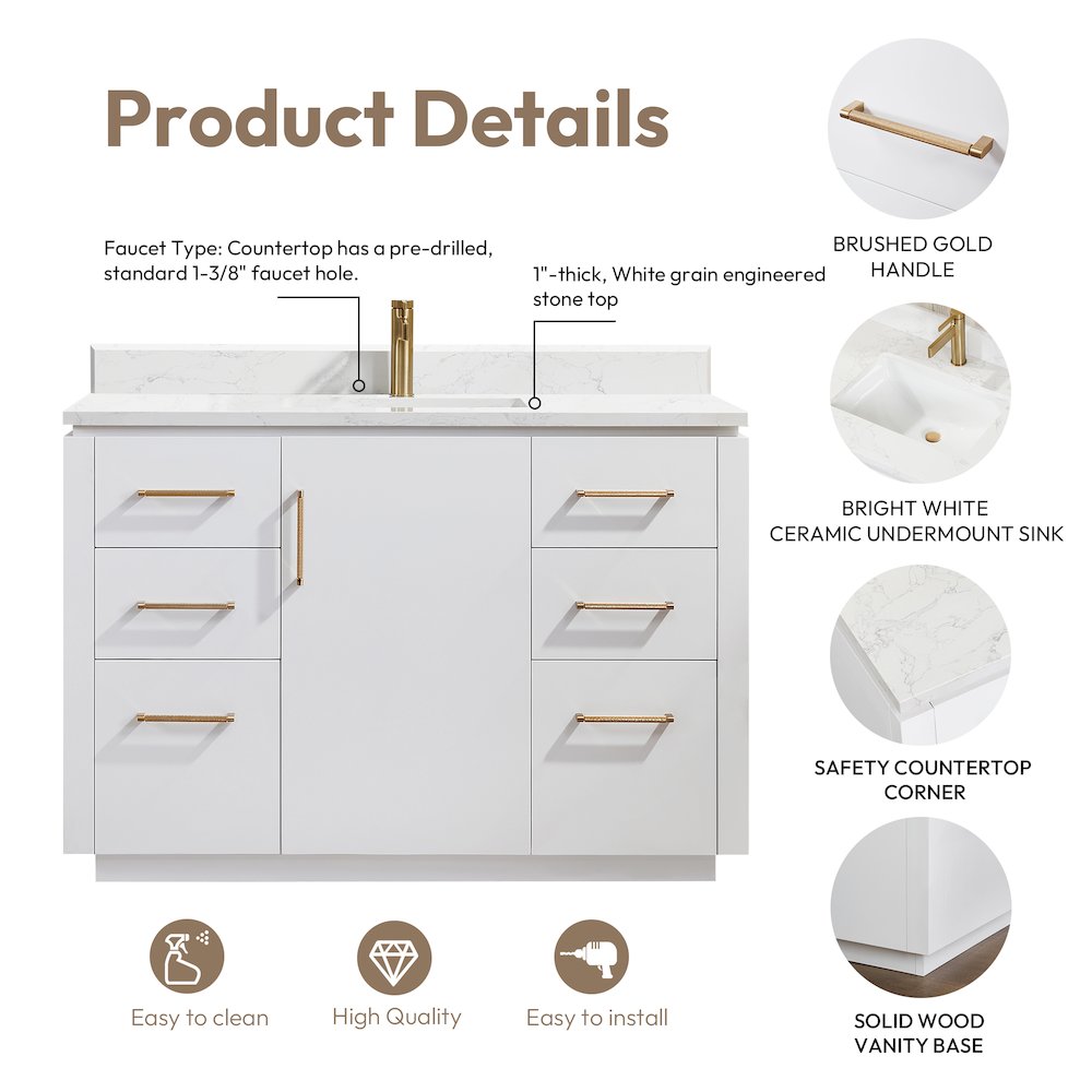 San 48" Free-standing Single Bath Vanity in White. Picture 15