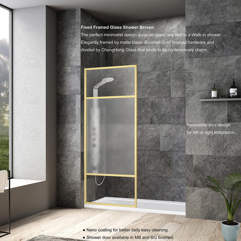 Tafalla 34" W x 74" H Framed Fixed Glass Panel in Matte Black. Picture 8