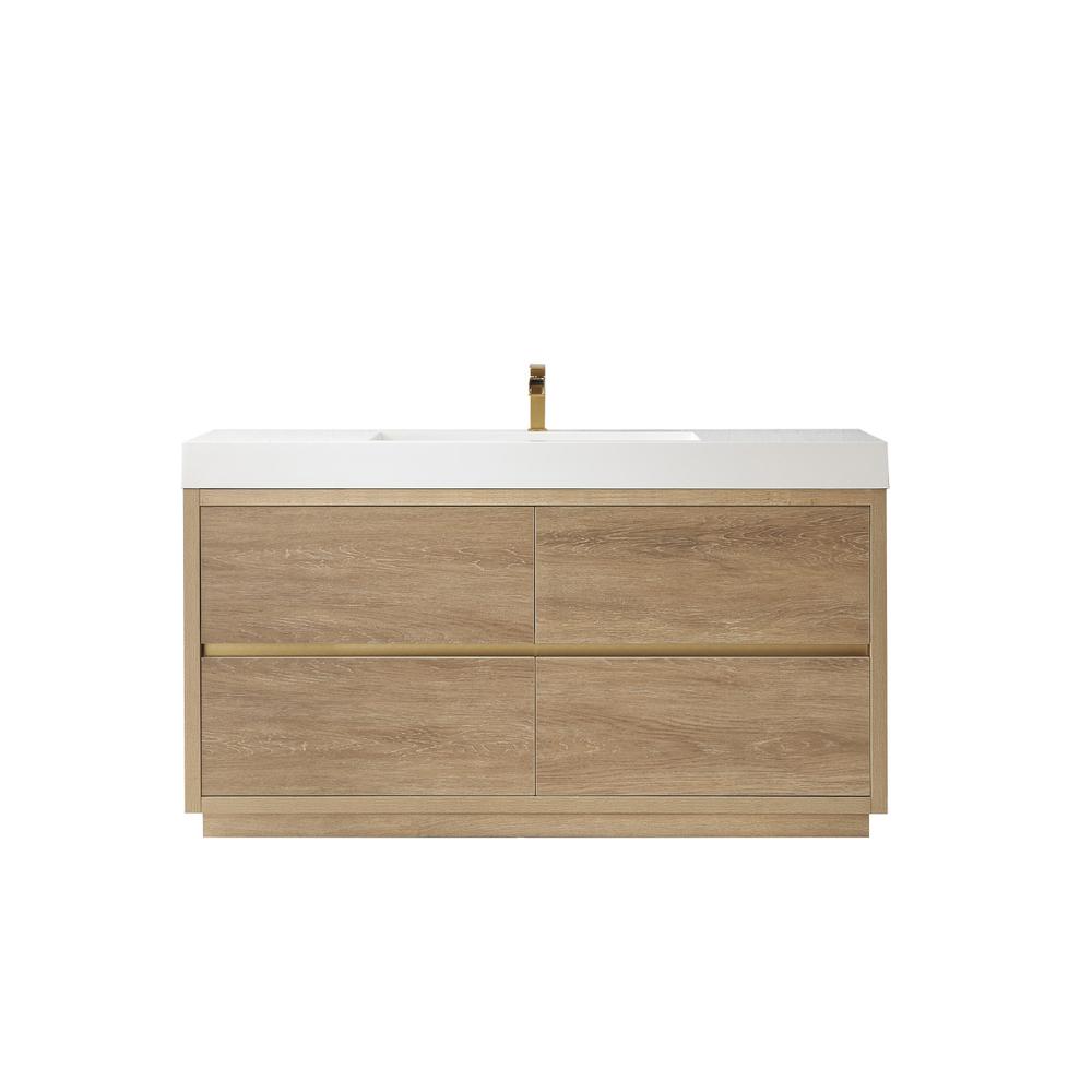 Single Sink Bath Vanity with White Composite Integral Square Sink Top. Picture 1