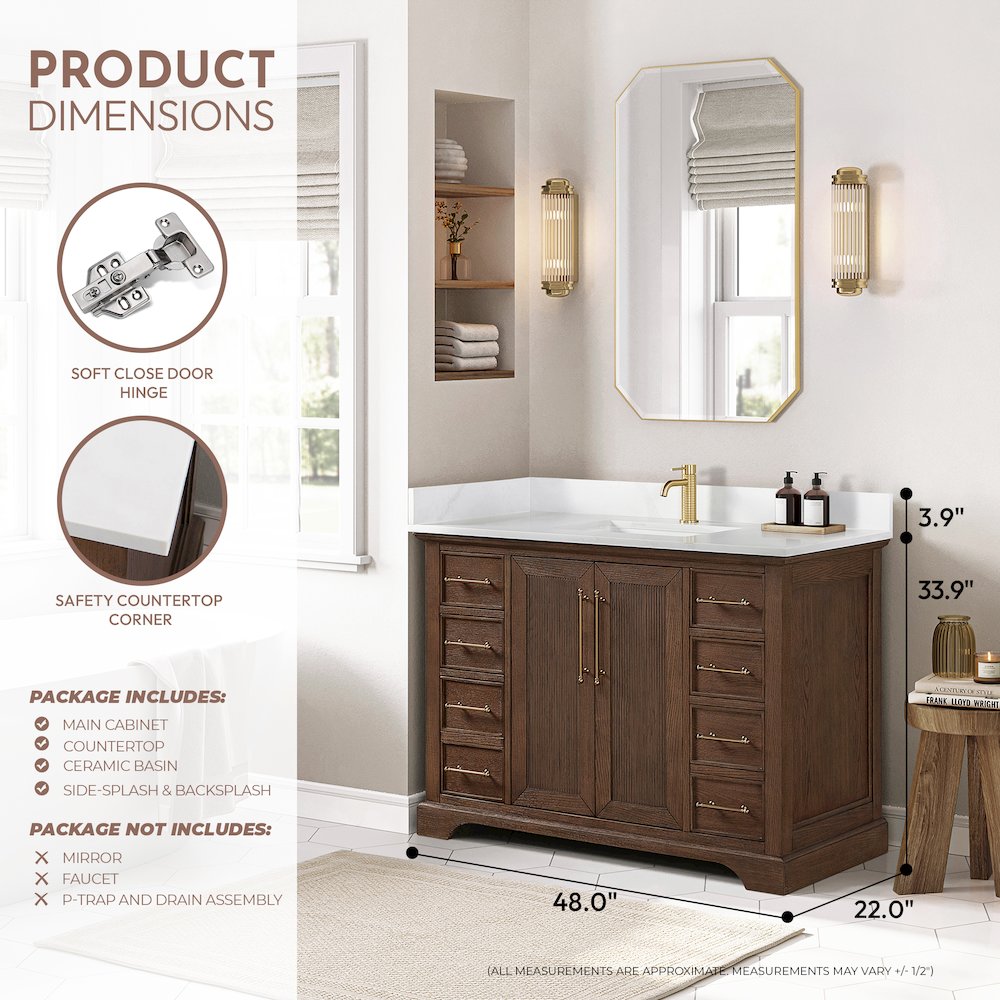 Tokyo 48" Freestanding Single Bath Vanity in Aged Dark Brown Oak. Picture 18