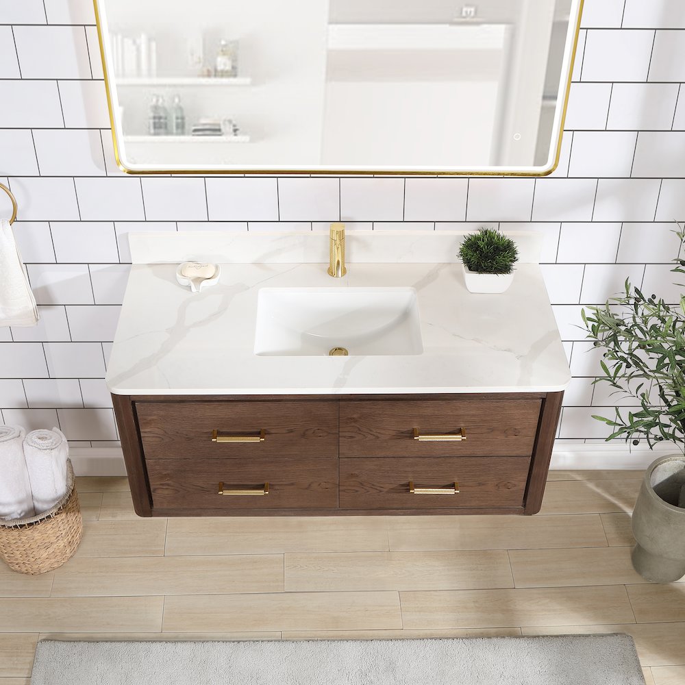 Cristo 48" Floating Single Bath Vanity in Aged Dark Brown Oak. Picture 6