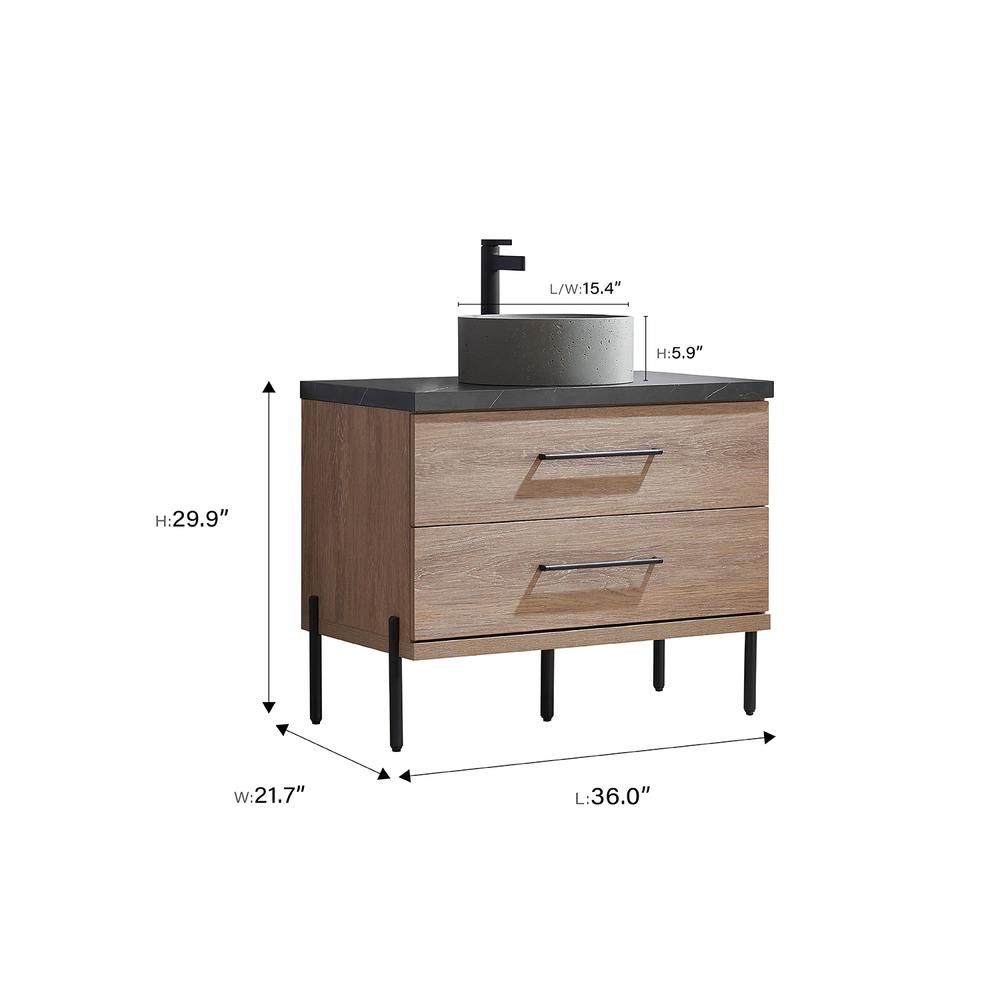 Single Sink Bath Vanity with Sintered Stone Top with Concrete Sink and Mirror. Picture 14