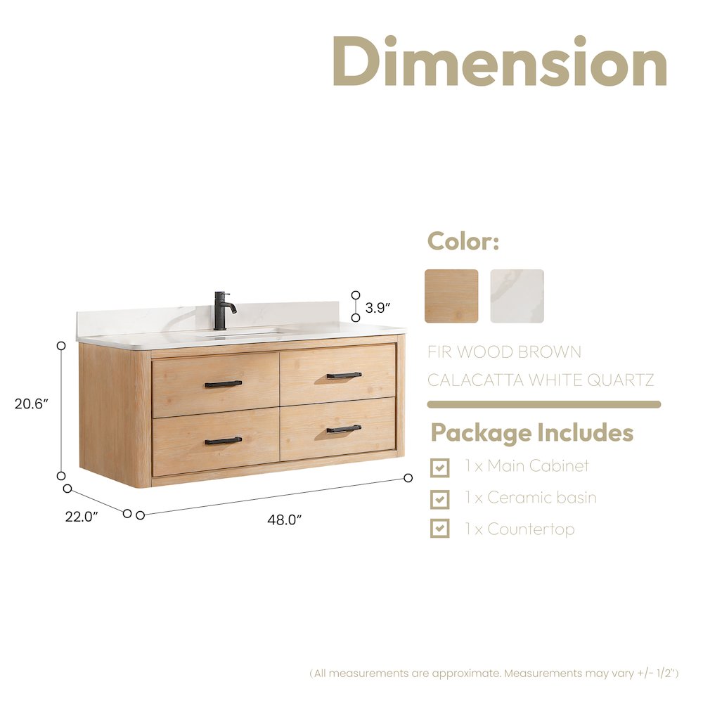 Cristo 48" Floating Single Bath Vanity in Fir Wood Brown. Picture 17