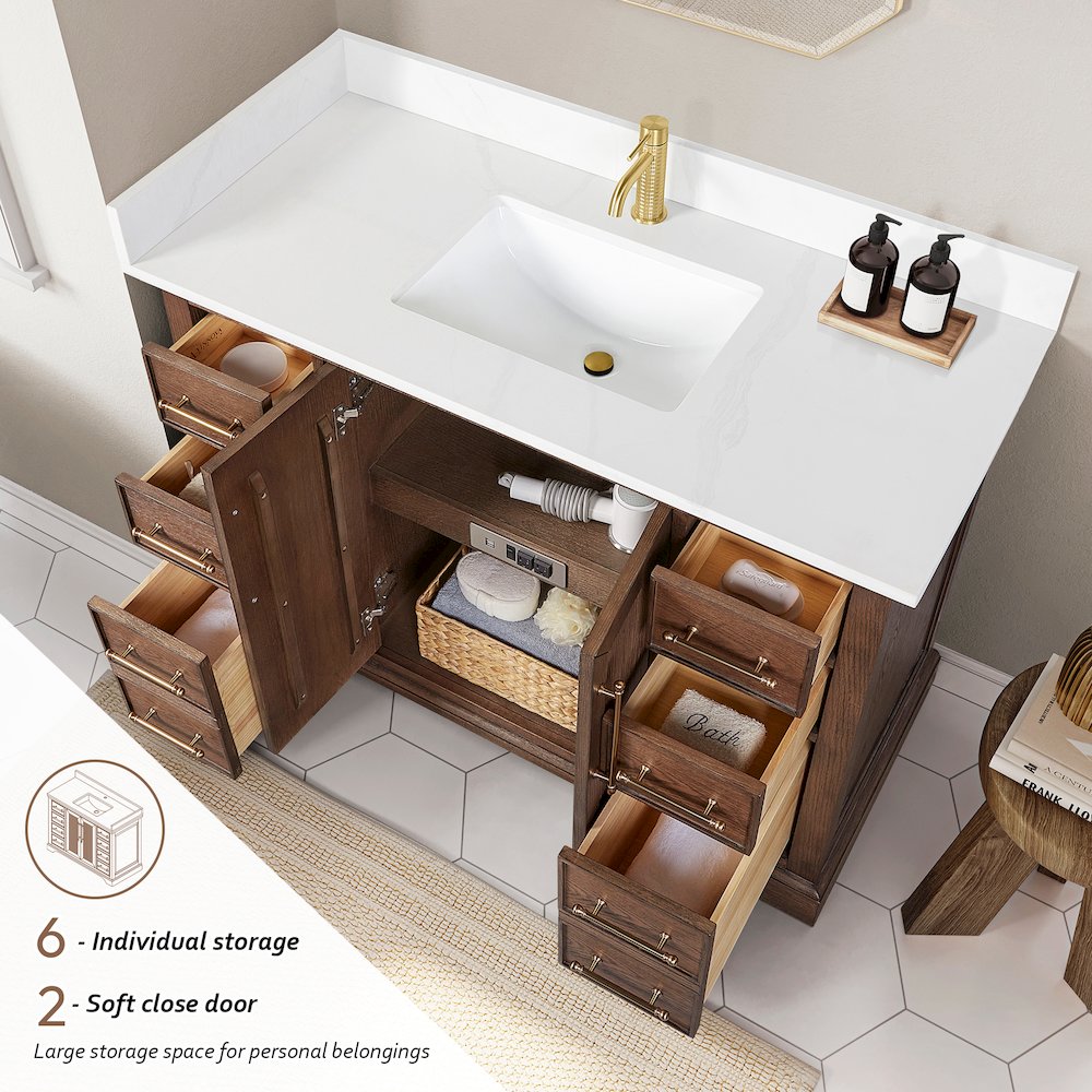 Tokyo 48" Freestanding Single Bath Vanity in Aged Dark Brown Oak. Picture 8
