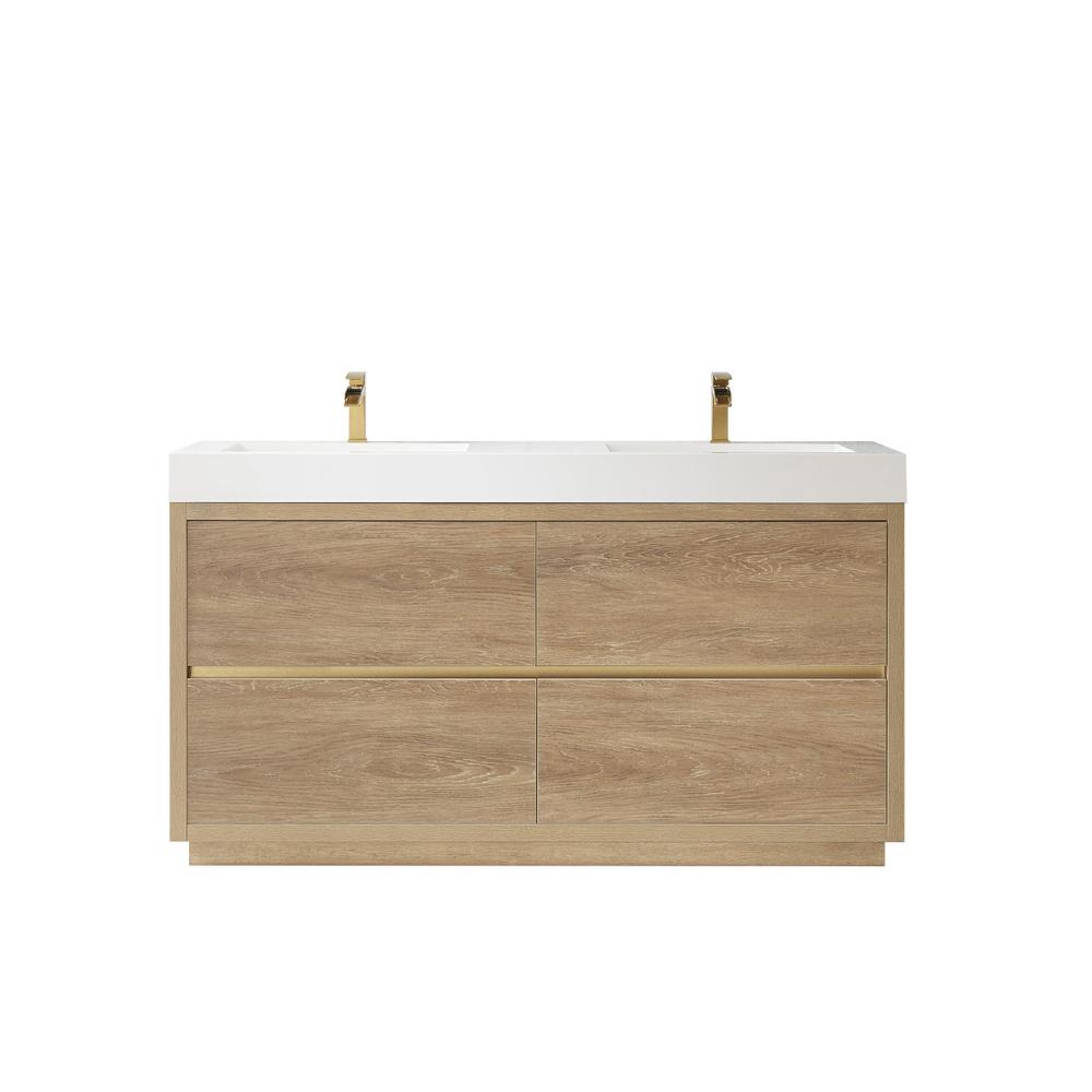 Double Sink Bath Vanity with White Composite Integral Square Sink Top. Picture 1