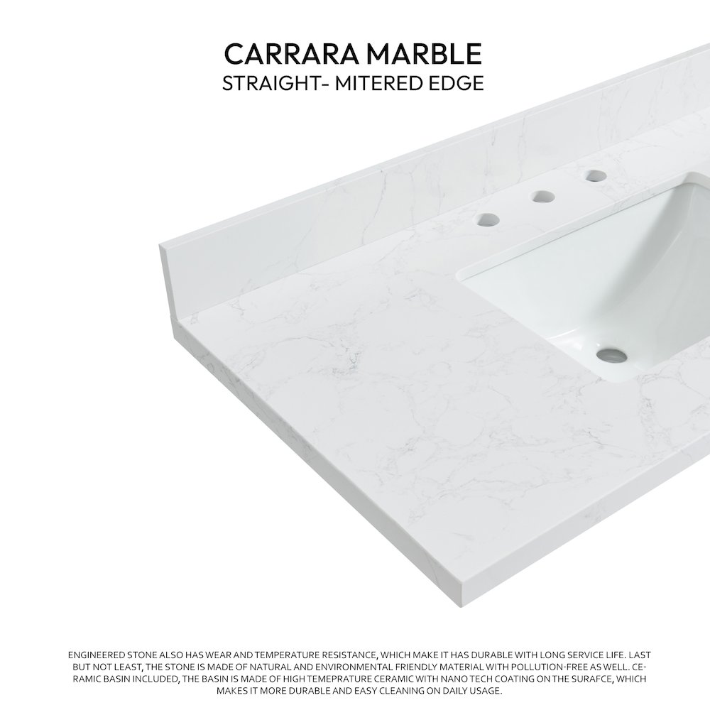 Composite Stone Vanity Top in Grain White with White Rectangular Single Sink. Picture 1
