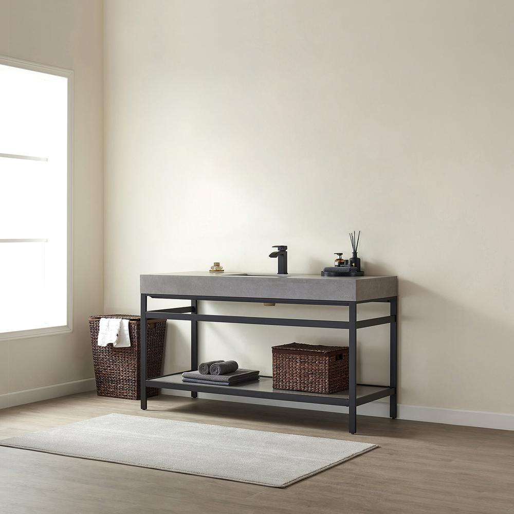 Single Sink Bath Vanity Metal Support with Grey Sintered Stone Top. Picture 4
