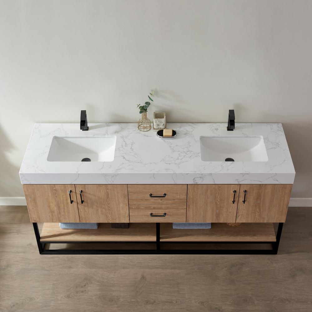 72B" Double Vanity with White Grain Stone Countertop Without Mirror. Picture 4