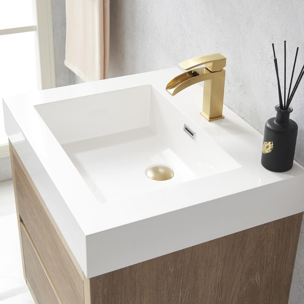 Single Sink Wall-Mount Bath Vanity with Composite Integral Square Sink Top. Picture 8
