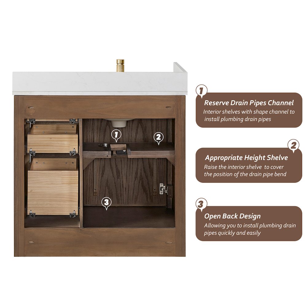 Jakarta 36" Freestanding Single Bath Vanity in Aged Dark Brown Oak. Picture 16