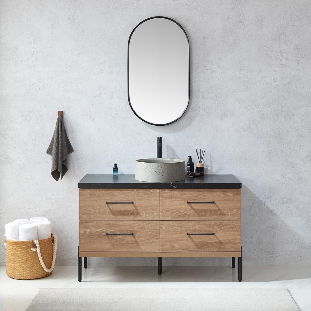Miajadas 20 in. W x 36 in. H Oval Metal Wall Mirror in Brushed Black. Picture 7