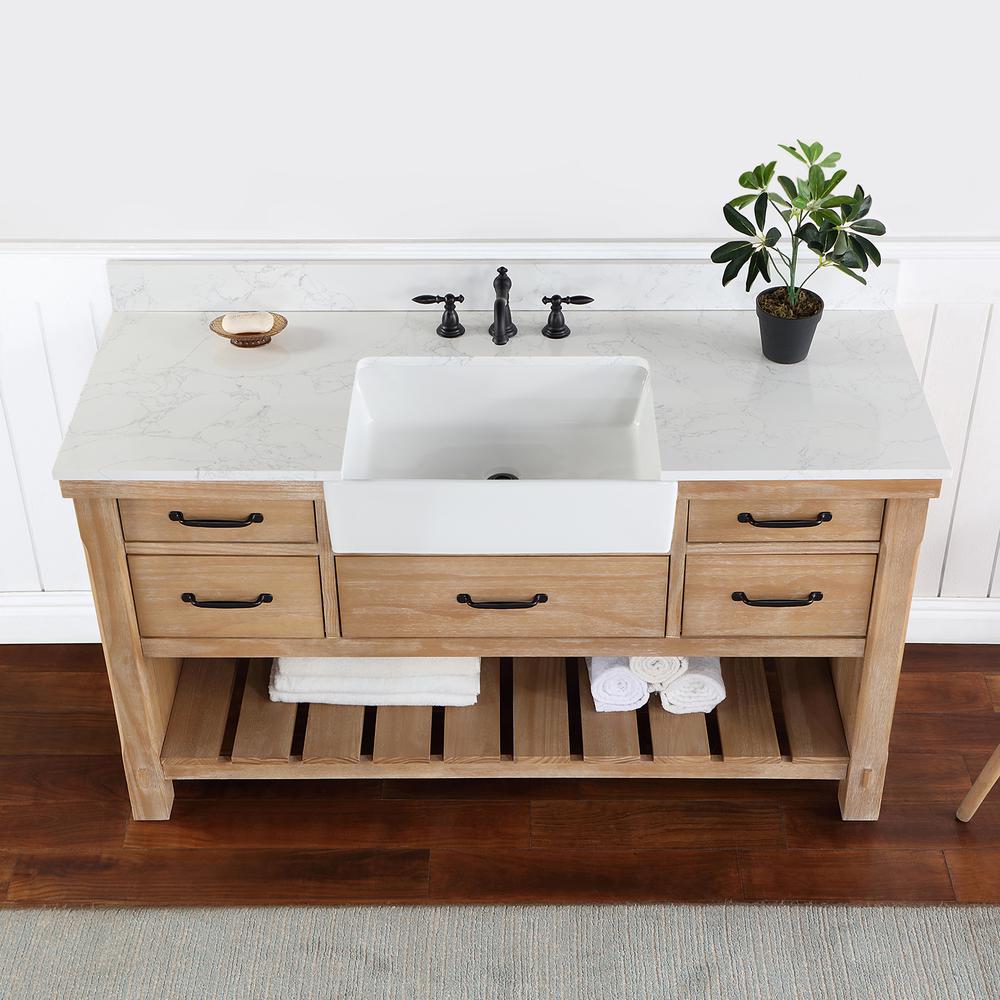 Single Bath Vanity with Composite Stone Top, White Farmhouse Basin. Picture 8