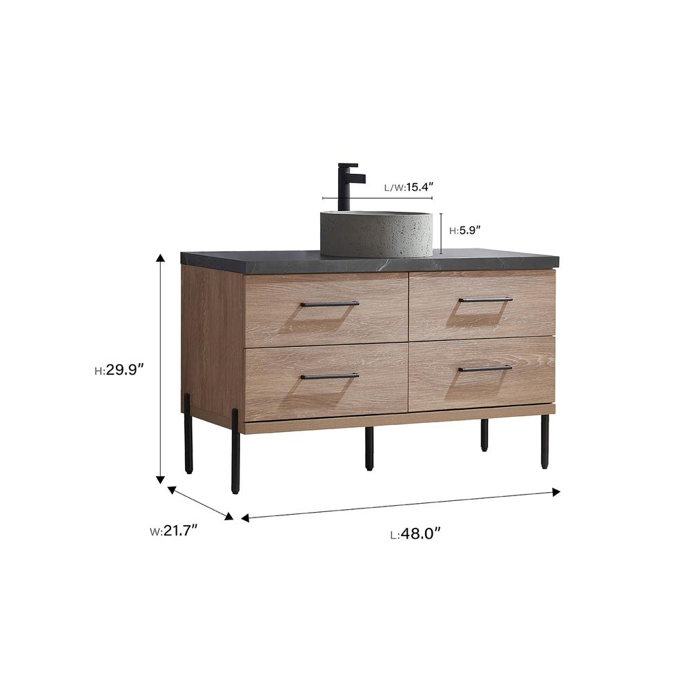Single Sink Bath Vanity with Sintered Stone Top with Concrete Sink and Mirror. Picture 13