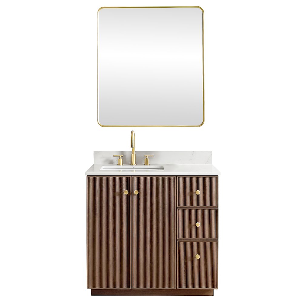 Oza 36" Free-standing Single Bath Vanity in Aged Dark Brown Oak. Picture 2