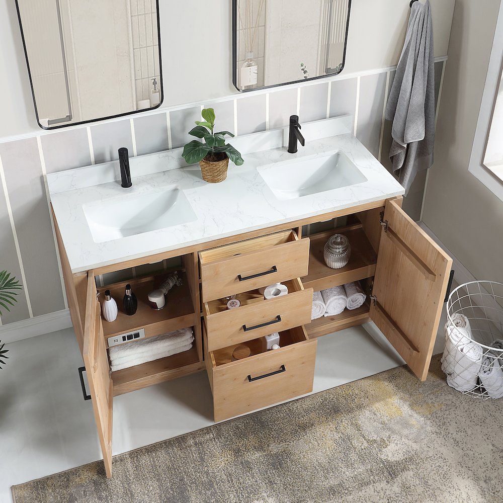 San 60M" Free-standing Double Bath Vanity in Fir Wood Brown. Picture 6