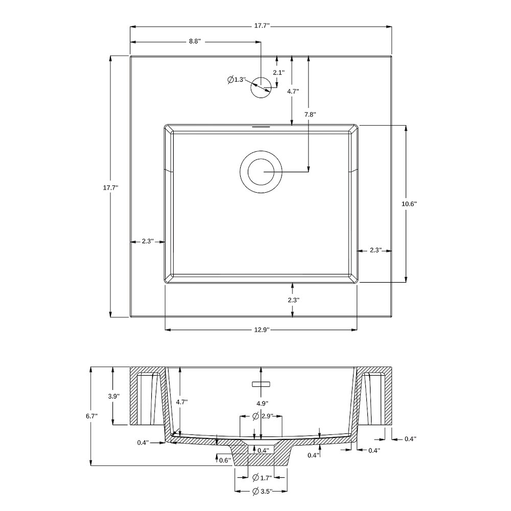 Square White Finish Composite Granite Stone Console Bathroom Vanity Sink. Picture 6