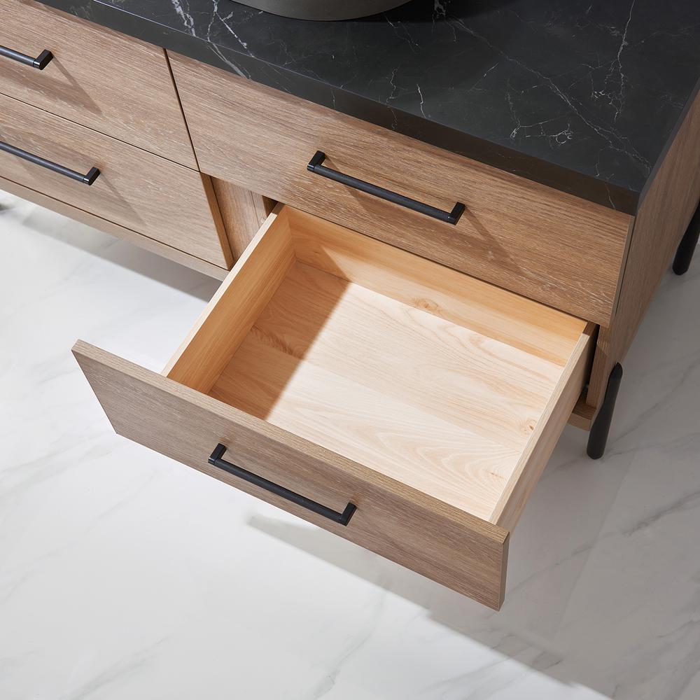Single Sink Bath Vanity with Sintered Stone Top with Concrete Sink and Mirror. Picture 10