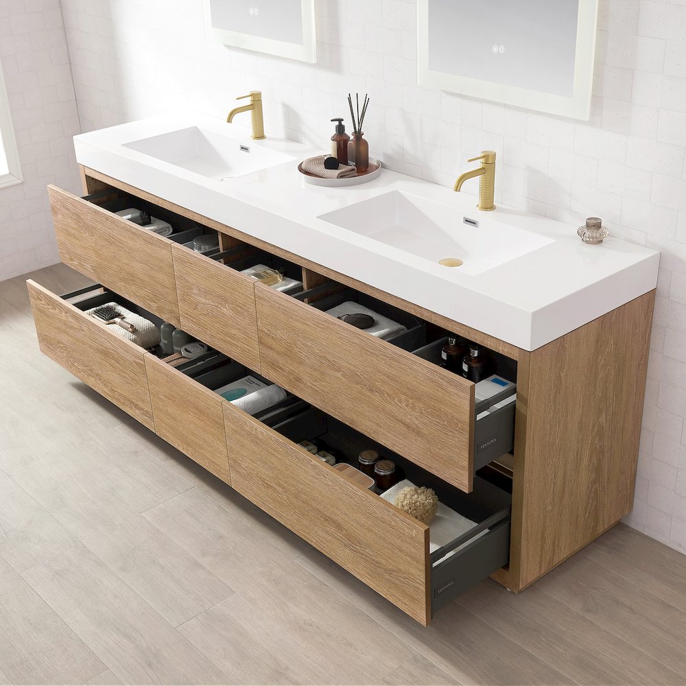 Huesca 84" Double Sink Bath Vanity in North American Oak. Picture 6