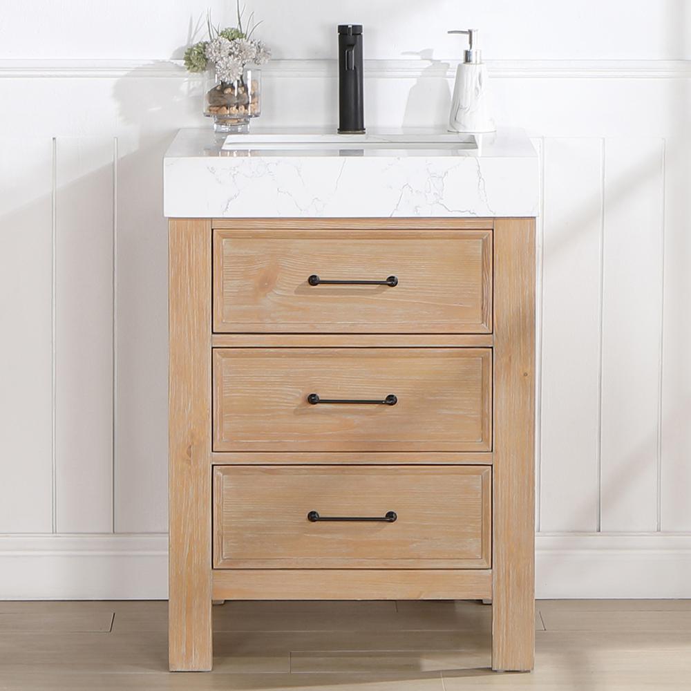 Free-standing Single Bathroom Vanity with Composite top in Lightning White. Picture 10