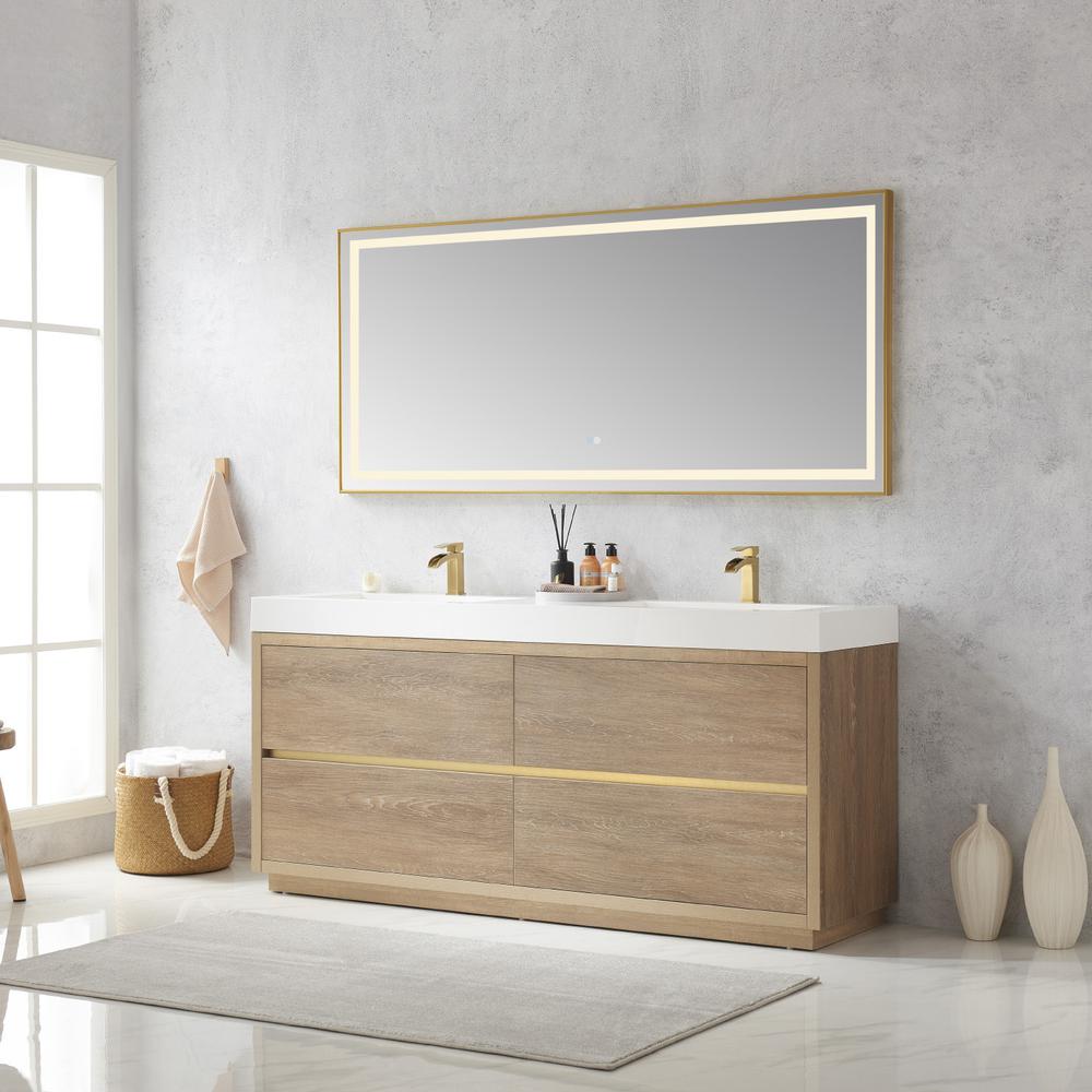 Double Sink Bath Vanity with Composite Integral Square Sink Top and Mirror. Picture 4