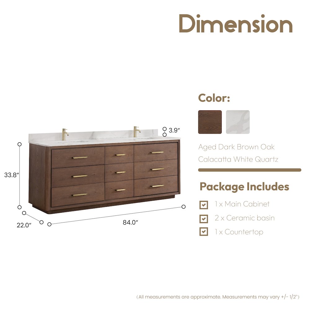 Porto 84" Free-standing Double Bath Vanity in Aged Dark Brown Oak. Picture 14