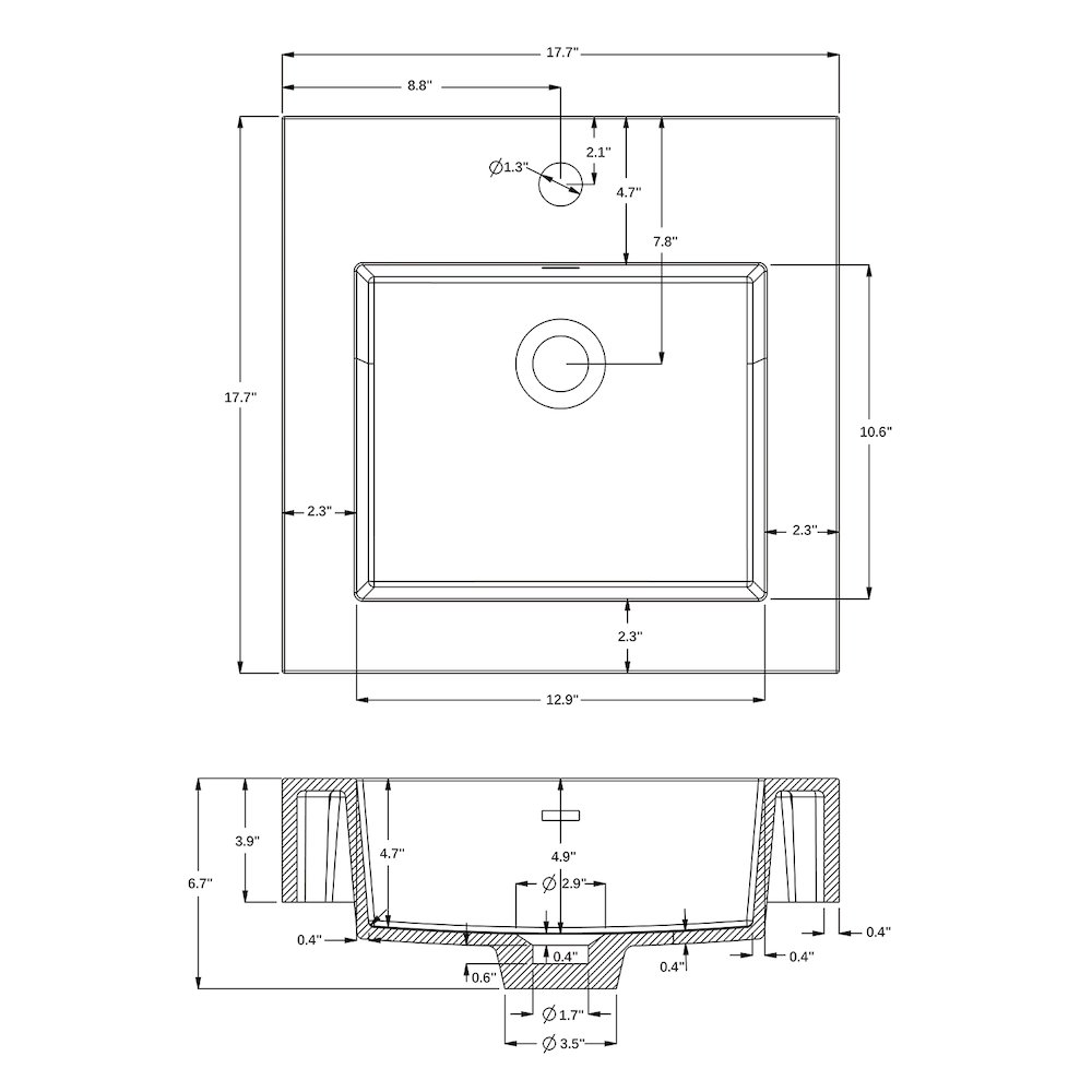 Square Grey Finish Composite Granite Stone Console Bathroom Vanity Sink. Picture 6