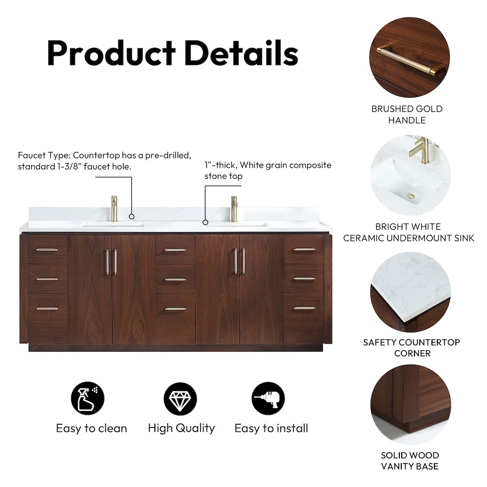 San 84" Free-standing Double Bath Vanity in Natural Walnut. Picture 15