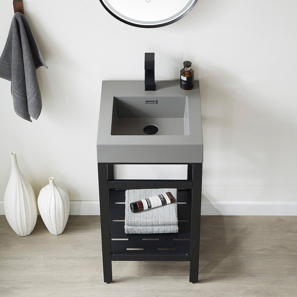 Square Grey Finish Composite Granite Stone Console Bathroom Vanity Sink. Picture 3