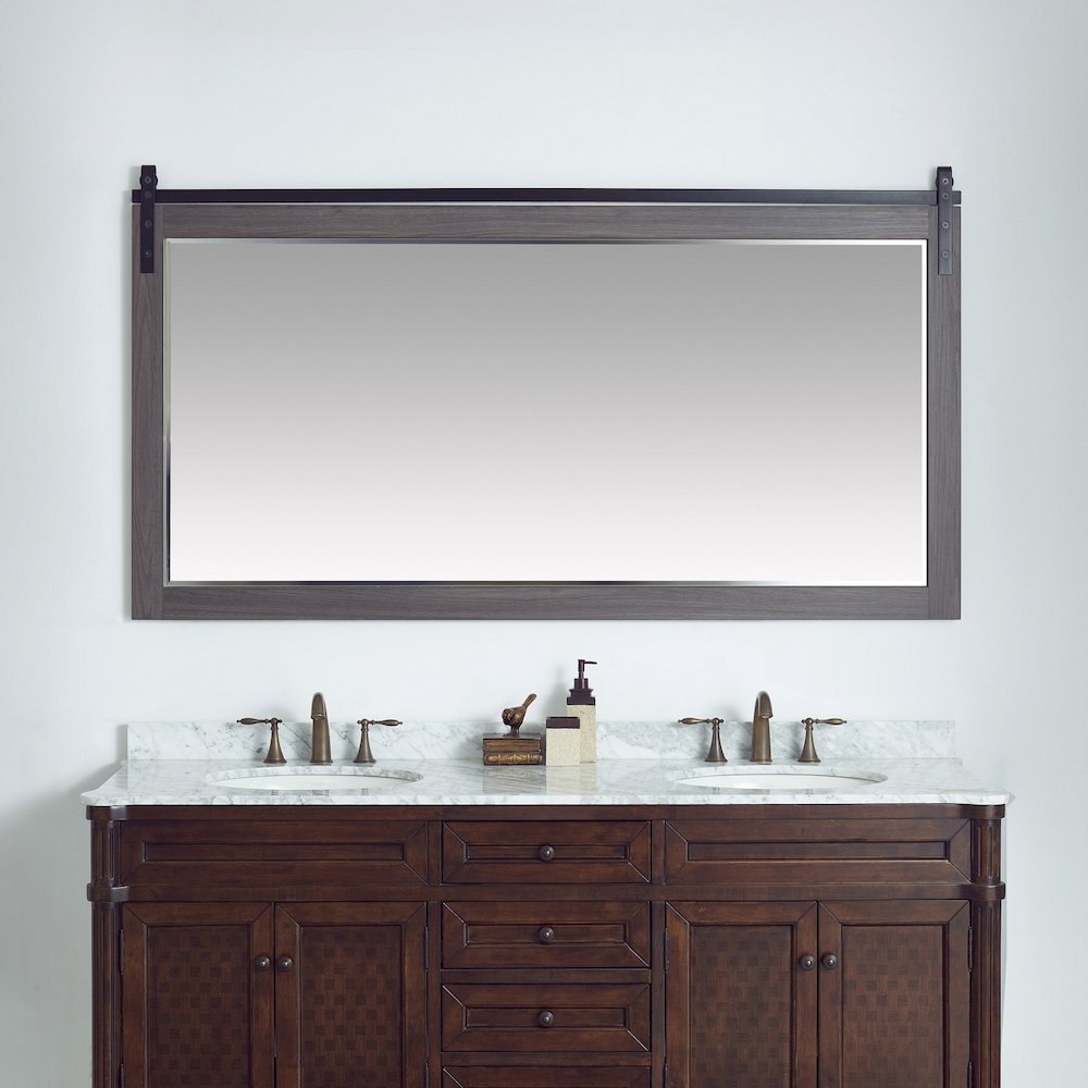 Cortes 72" Rectangular Bathroom Vanity Barndoor Wall Mount Mirror in Oak. Picture 4