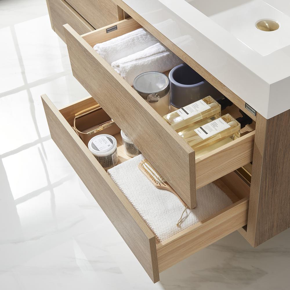 Double Sink Wall-Mount Bath Vanity with Composite Integral Square Sink Top. Picture 9