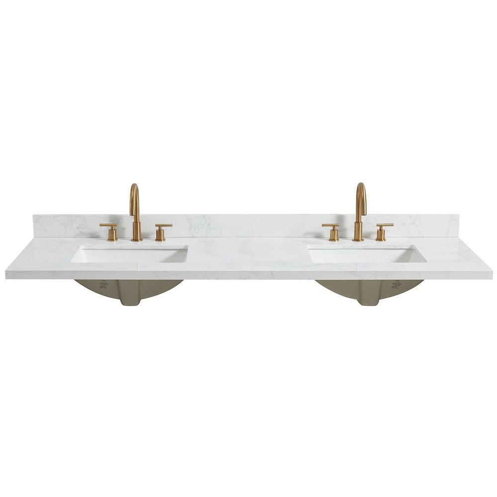 Composite Stone Vanity Top in Grain White with White Rectangular Double Sink. Picture 9