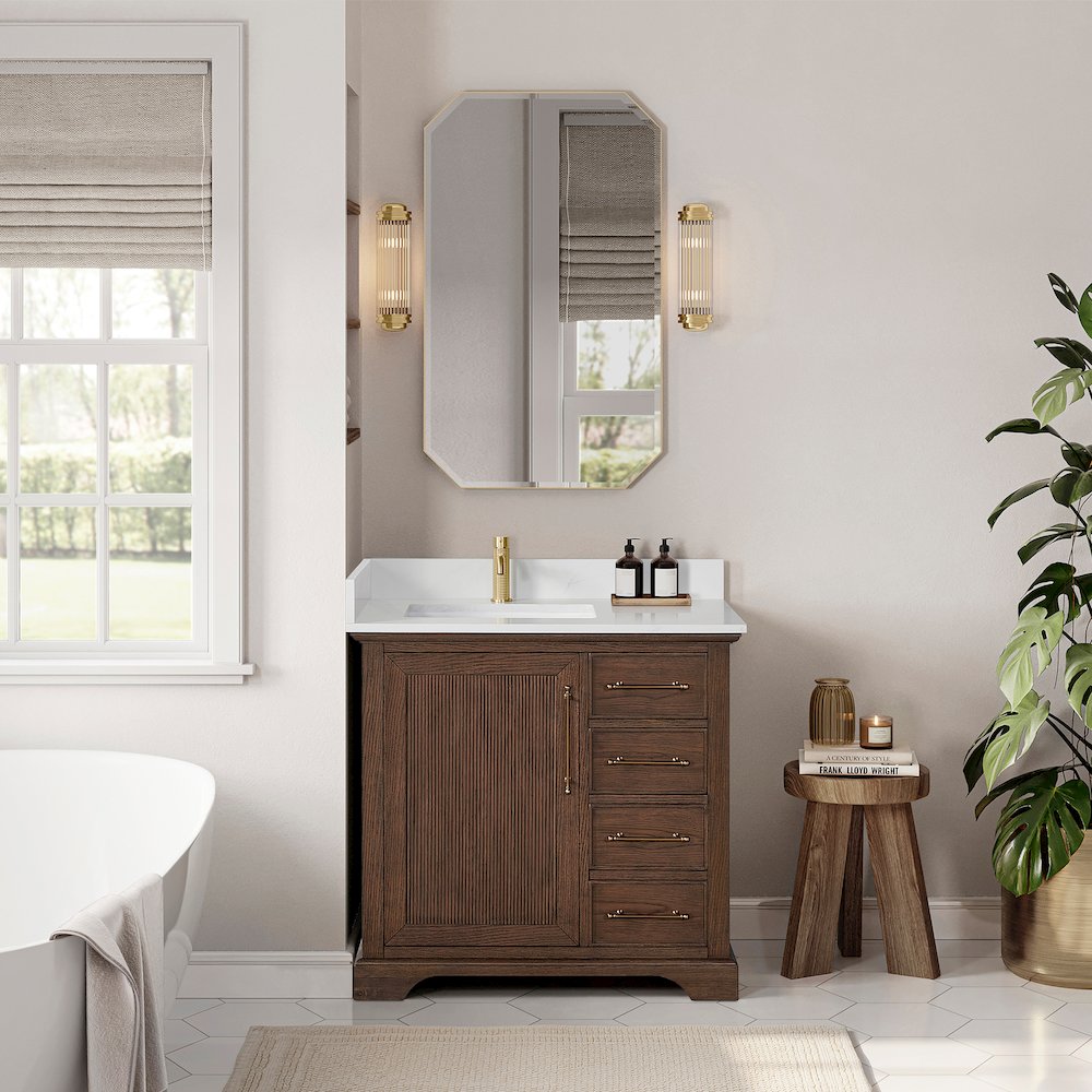 Tokyo 36" Freestanding Single Bath Vanity in Aged Dark Brown Oak. Picture 3