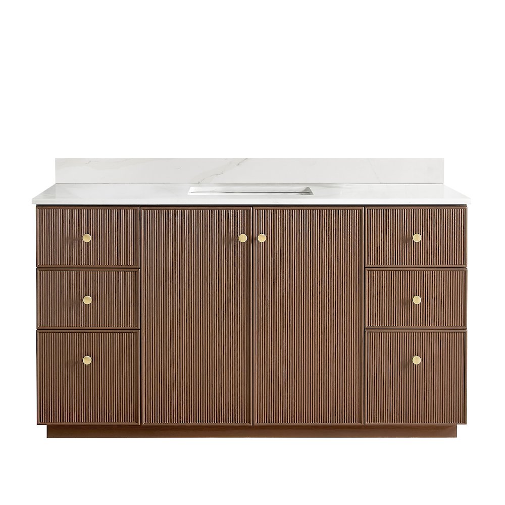 Oza 60" Free-standing Single Bath Vanity in Aged Dark Brown Oak. Picture 2