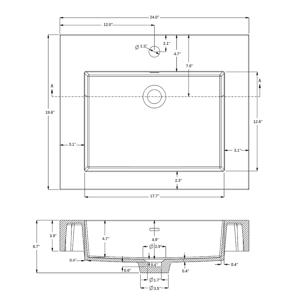 Rectangular White Finish Composite Granite Stone Console Bathroom Vanity Sink. Picture 6