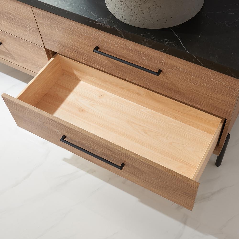 Double Sink Bath Vanity with Sintered Stone Top with Concrete Sink and Mirror. Picture 9