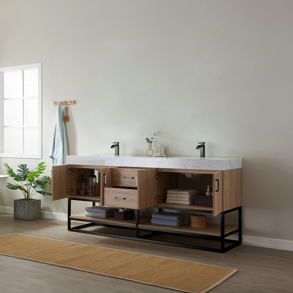 72B" Double Vanity with White Grain Stone Countertop Without Mirror. Picture 12