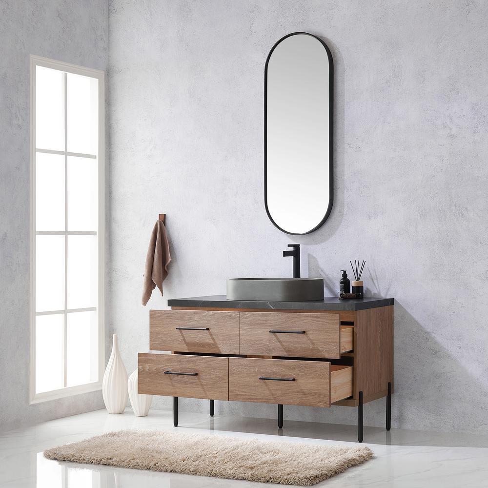 Single Sink Bath Vanity with Sintered Stone Top with Concrete Sink and Mirror. Picture 6