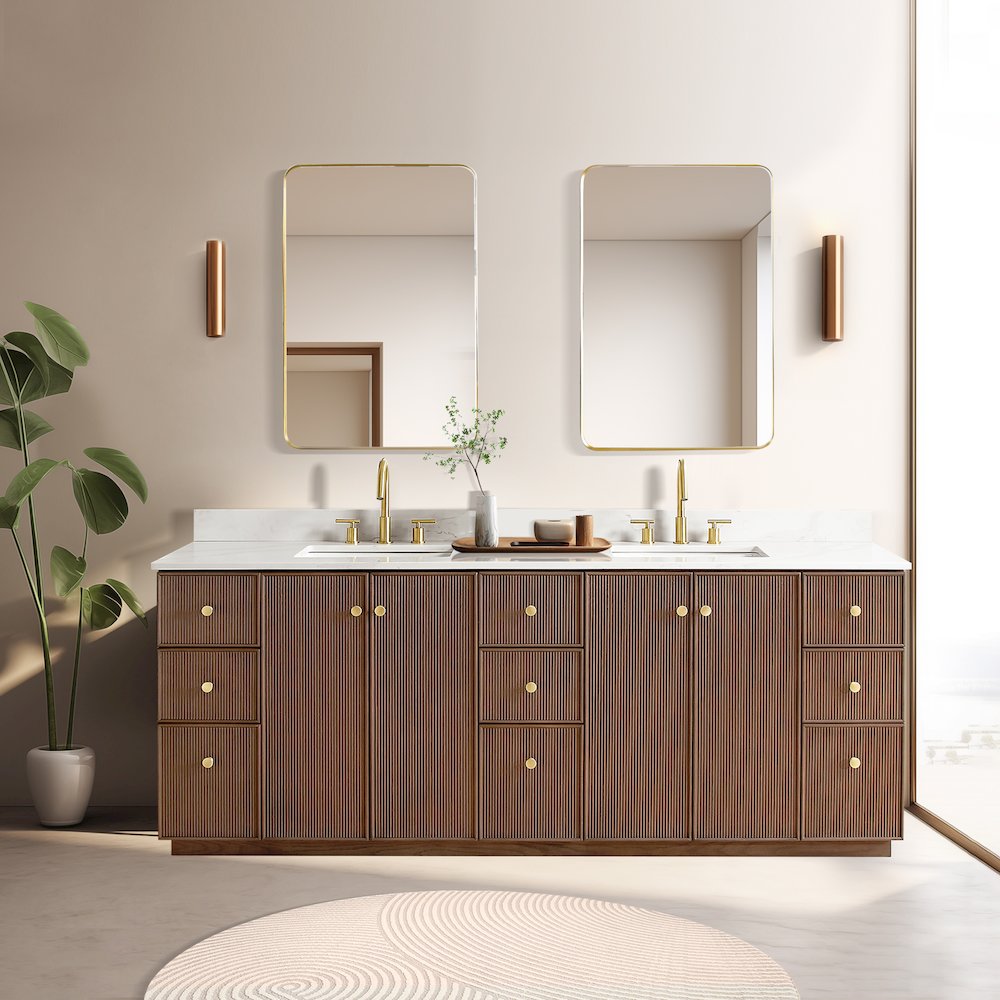 Oza 84" Free-standing Double Bath Vanity in Aged Dark Brown Oak. Picture 4