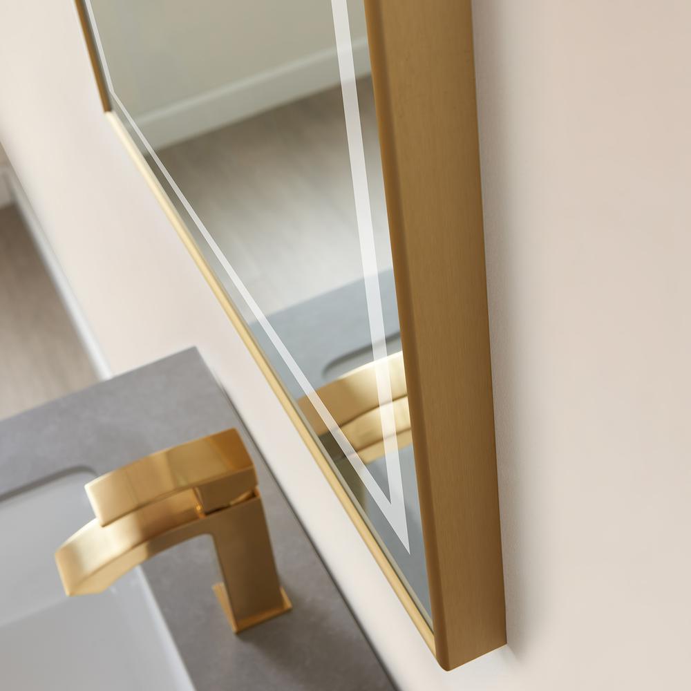Rectangular Aluminum Framed LED Wall Mount Bathroom Vanity Mirror in Gold. Picture 7