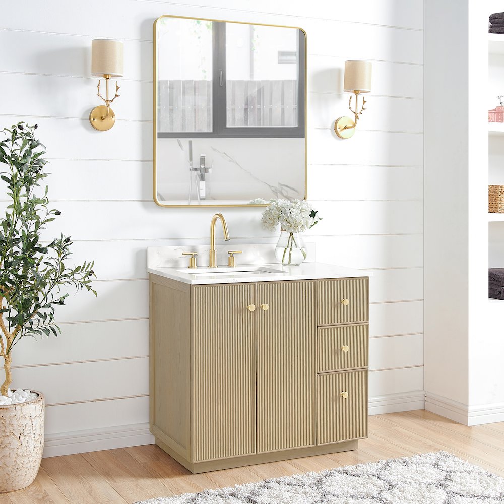 Oza 36" Free-standing Single Bath Vanity in Aged Natural Oak. Picture 3