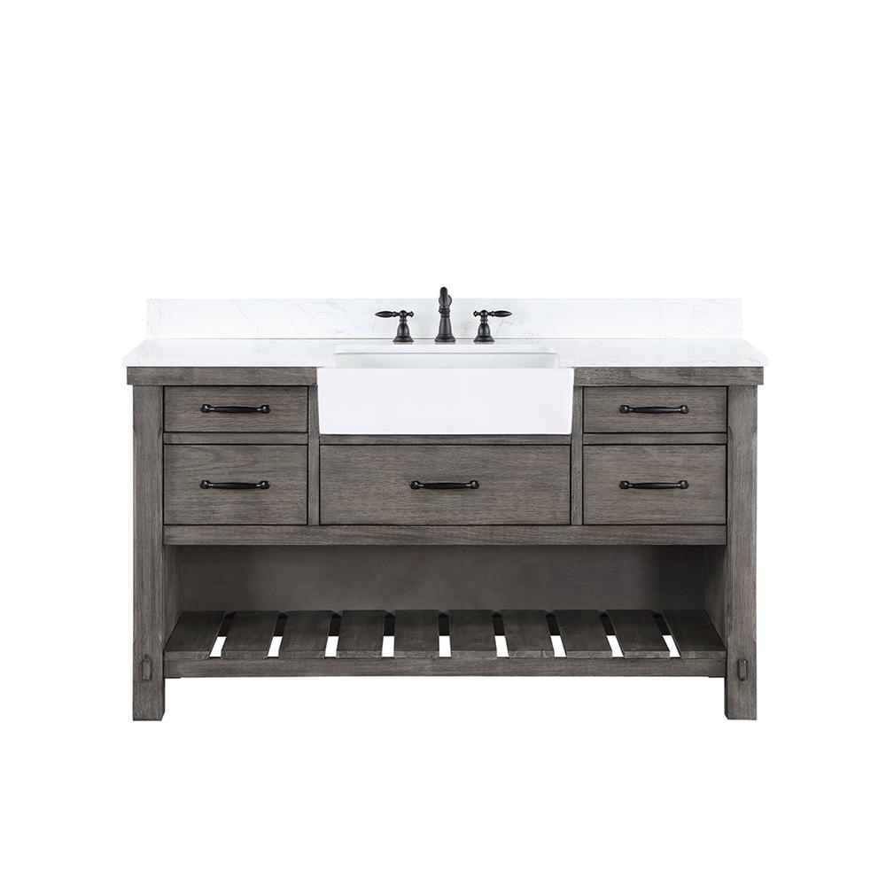 Single Bath Vanity with Composite Stone Top, White Farmhouse Basin. Picture 1