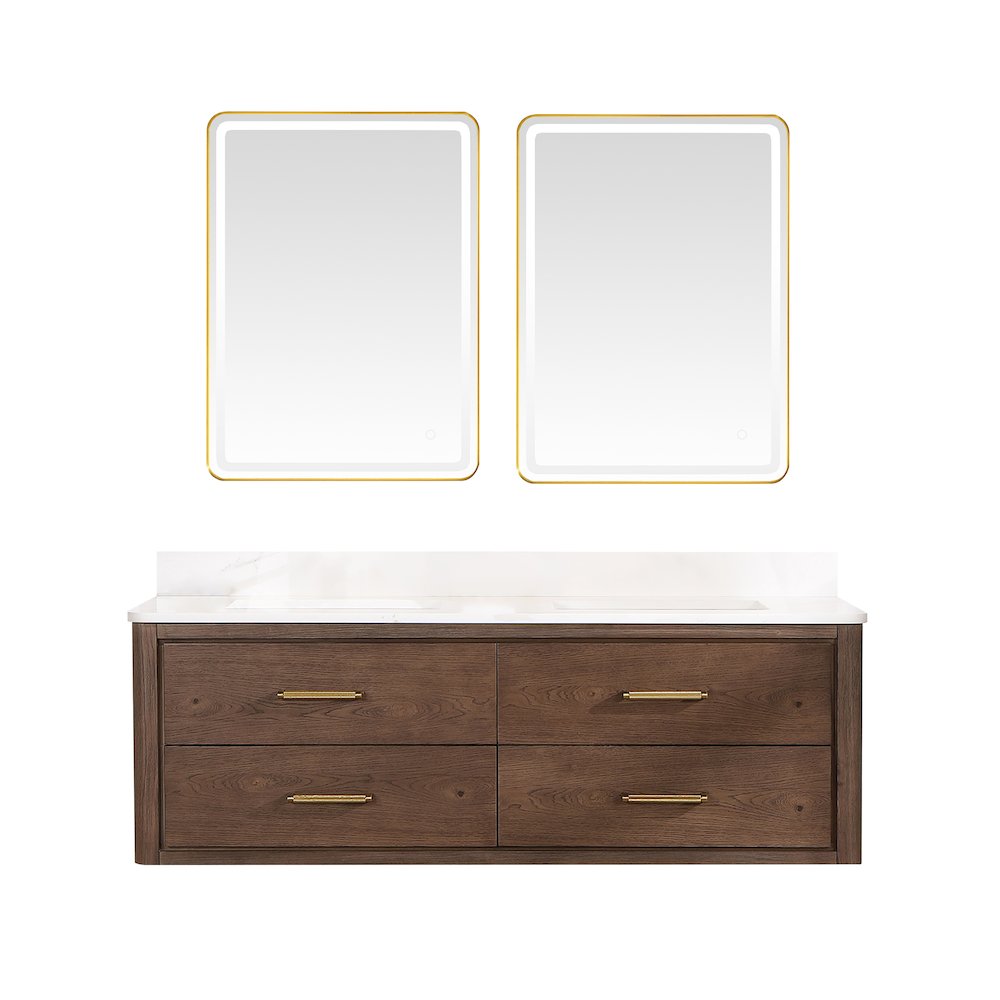 Cristo 60M" Floating Double Bath Vanity in Aged Dark Brown Oak. Picture 2