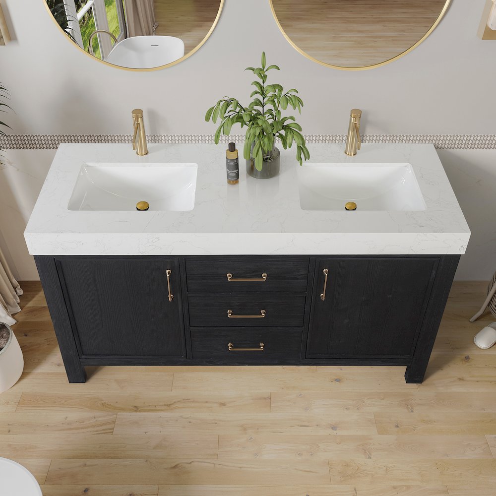 León 60in. Free-standing Double Bathroom Vanity in Fir Wood Black. Picture 5