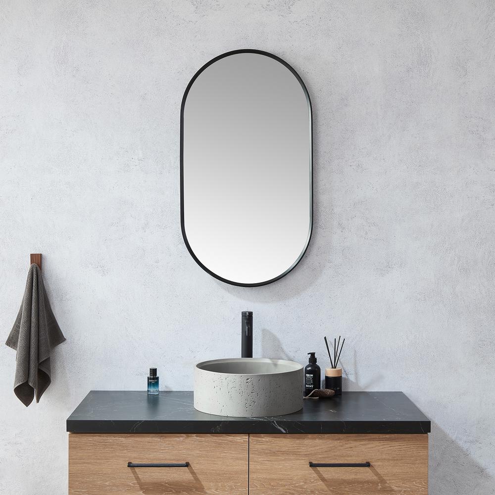Miajadas 20 in. W x 36 in. H Oval Metal Wall Mirror in Brushed Black. Picture 3