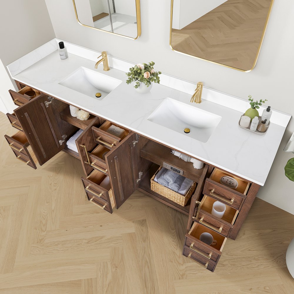 Jakarta 84" Freestanding Double Bath Vanity in Aged Dark Brown Oak. Picture 5